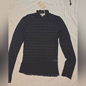 Hem & Thread Midnight Black Lace Textured Long Sleeve Blouse